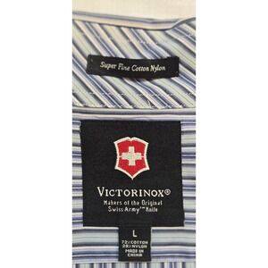 Victorinox Men' Large Blue Striped Shirt Collared Button Up